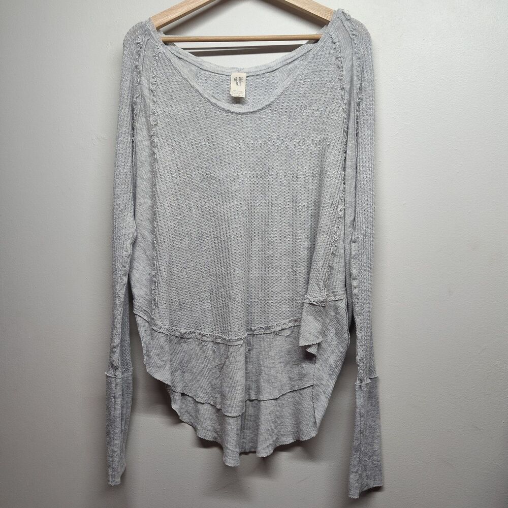 We The Free People Top Women M Gray Long Sleeve Jersey Hipster Grunge Casual